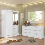 Quarto infantil completo guarda roupa 2 portas 2 gavetas com espelho e cômoda madesa