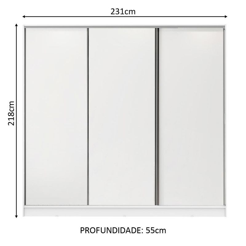 Guarda roupa infantil 100% mdf madesa logan 3 portas de correr - branco