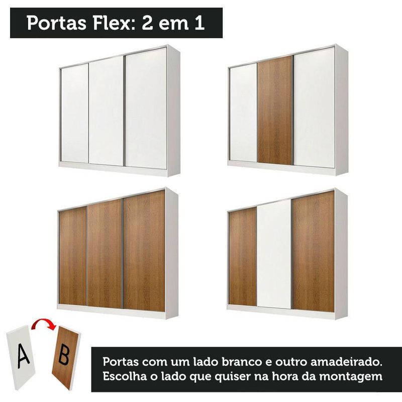 Guarda roupa infantil 100% mdf madesa logan 3 portas de correr - branco