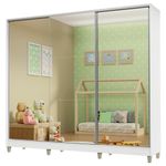Guarda roupa infantil 100% mdf madesa logan 3 portas de correr de espelho com pés - branco