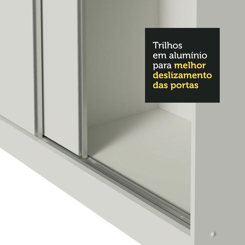 Guarda roupa infantil 100% mdf madesa logan 3 portas de correr de espelho com pés - branco