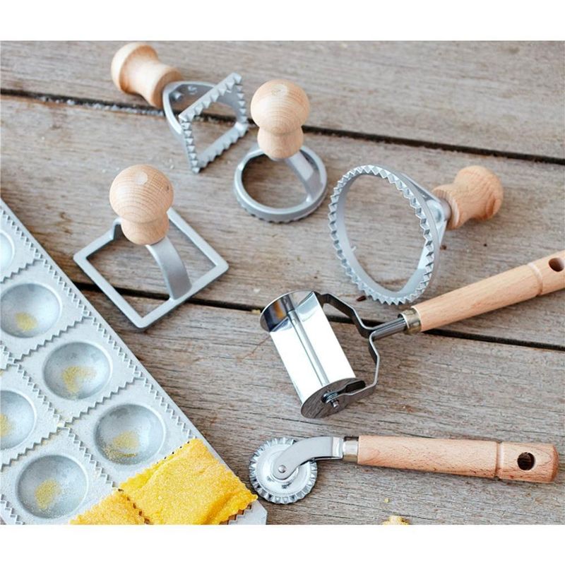 Conjunto de acessórios para pasta eppicotispai em madeira e inox – 8 peças