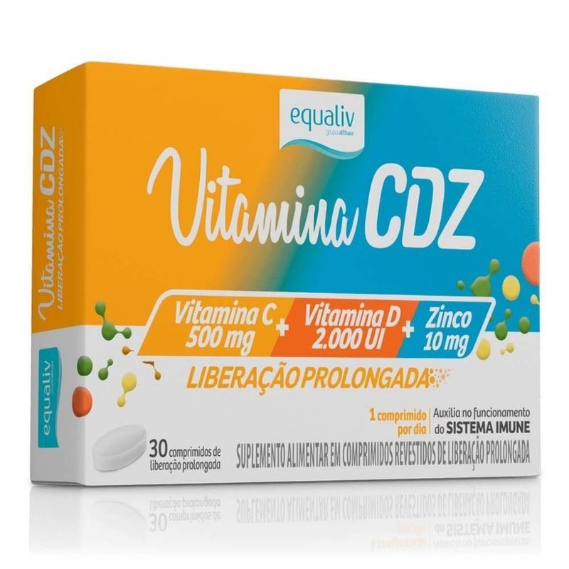 Suplemento Alimentar Equaliv Vitamina Cdz Liberação Prolongada C 500mg D 2000UI Zinco 30COMP