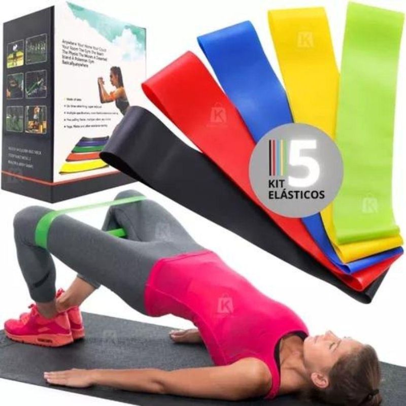 Faixa Elástica para Exercícios Kit 05 Super Band Diferentes Resistências Thor