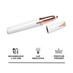 Kit Depilador Caneta Depiladora para Sobrancelhas Branco Flawless Recarregável USB LED