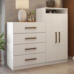Cômoda Áurea 2 Portas 4 Gavetas em MDF com Puxador Metal Bronze Branco