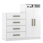 Cômoda Áurea 2 Portas 4 Gavetas em MDF com Puxador Metal Bronze Branco