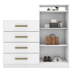 Cômoda Áurea 2 Portas 4 Gavetas em MDF com Puxador Metal Bronze Branco