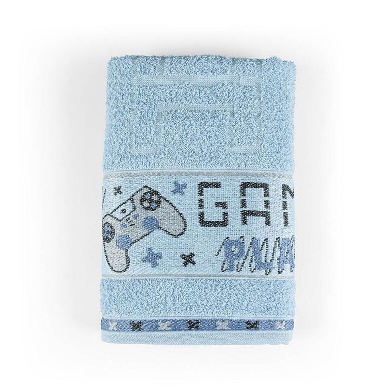 Toalha de banho avulsa minimi infantil 100% algodão - 1,15m x 75cm - game - azul