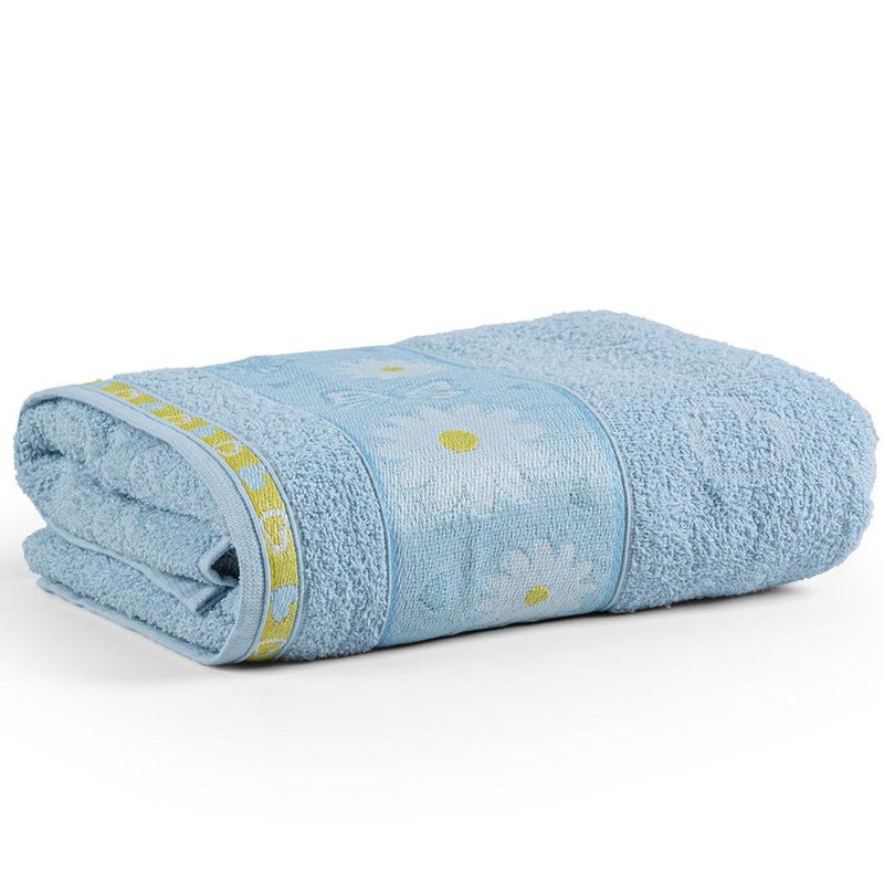 Toalha de banho avulsa minimi infantil 100% algodão - 1,15m x 75cm - margarida - azul