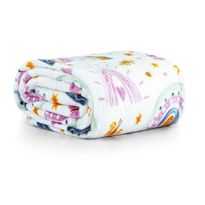 Manta cobertor lutti solteiro infantil  220g/m² 2,20x1,50m fofinha não desbota arco Íris rainbow rosa