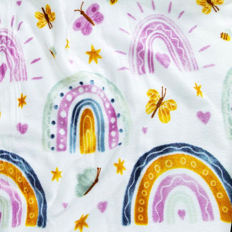 Manta cobertor lutti solteiro infantil  220g/m² 2,20x1,50m fofinha não desbota arco Íris rainbow rosa
