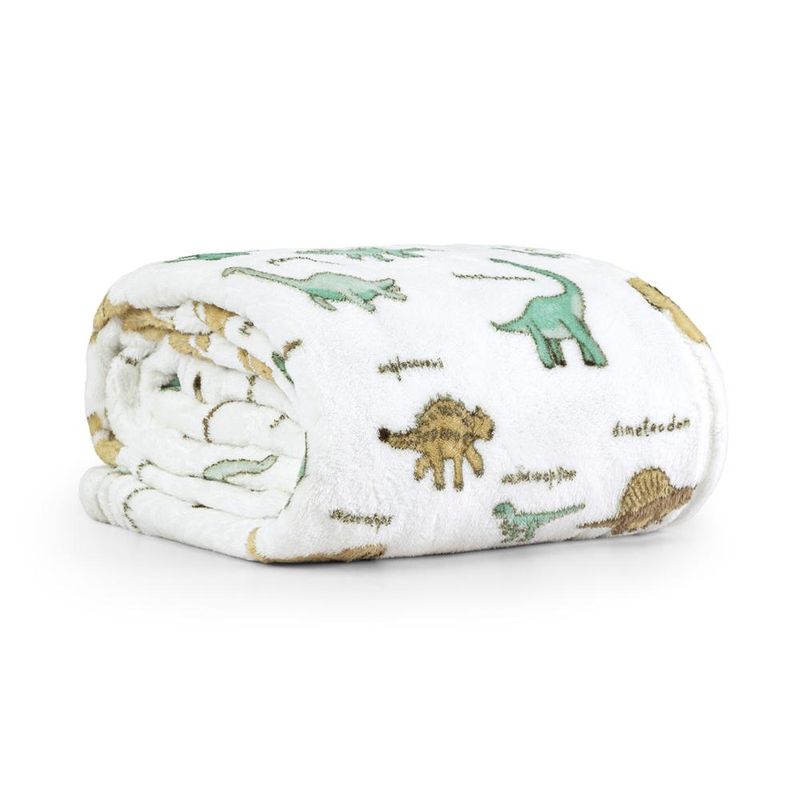 Manta cobertor lutti solteiro infantil  220g/m² 2,20x1,50m fofinha não desbota dinossauro verde