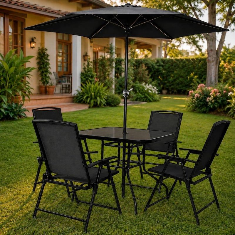 Conjunto com Mesa 4 Cadeiras e Guarda Sol 180CM Riviera para Jardim CASA LYS