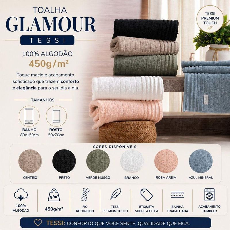 Toalha Banhão Glamour 80x150CM 100% Algodão 450g-m² Preto Tessi