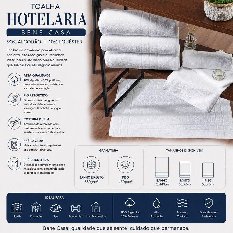 Toalha de Banho Hotelaria 70x140CM 90% Algodão 10% Poliéster Branco Bene Casa