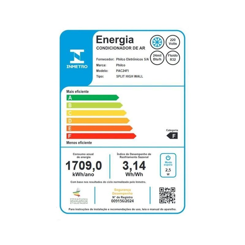 Ar Condicionado Split Hi Wall Philco 24000 BTUS Frio 220V PAC24FI Branco