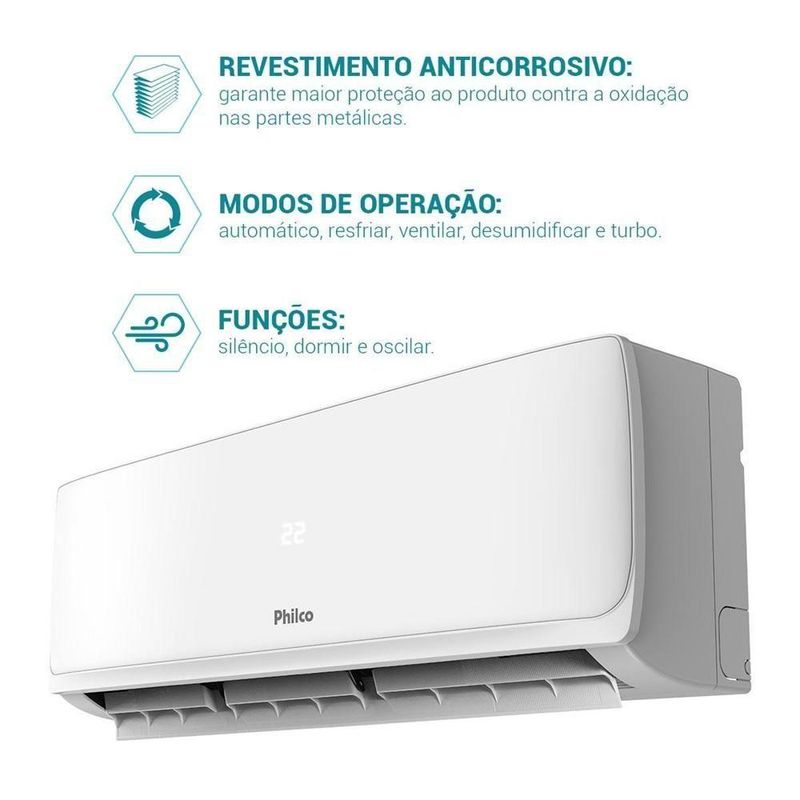 Ar Condicionado Split Hi Wall Philco 24000 BTUS Frio 220V PAC24FI Branco