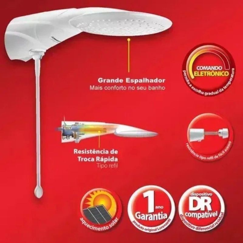 Ducha Elétrica Advance Eletr 7500W Controle Eletrônico Branco Lorenzetti