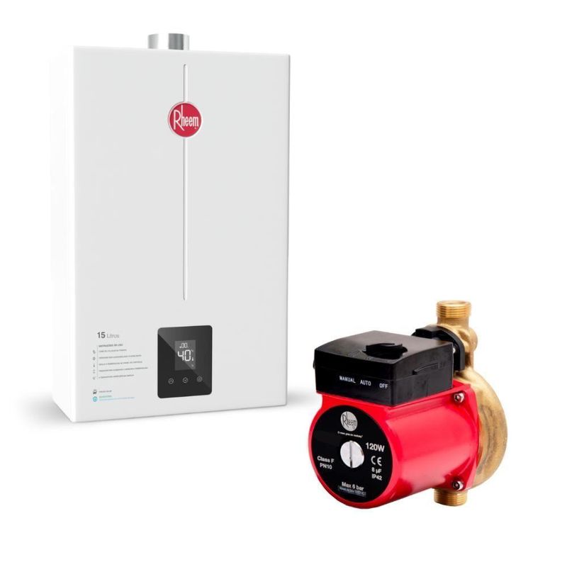 Kit Aquecedor a Gás com Bomba de Circulação RB3AP15PVPTIK1 Branco Rheem Bivolt