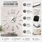 Relogio de Parede 3d Diy sem Moldura Espelhado Prata Movimento Silencioso Yeet 60cm