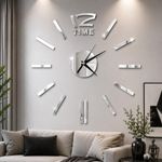Relogio de Parede 3d Diy sem Moldura Espelhado Prata Movimento Silencioso Yeet 60cm