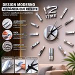 Relogio de Parede 3d Diy sem Moldura Espelhado Prata Movimento Silencioso Yeet 60cm