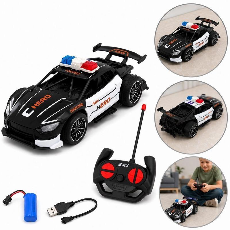 Carrinho de Controle Remoto Policia Esportivo Veloz Escala 1:22 Recarregavelusb Yeet