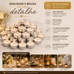 Vela Rechaud Decorativa Kit 50 Velas Brancas Base Aluminio Iluminacao Suave Romantica Casamento Mesa