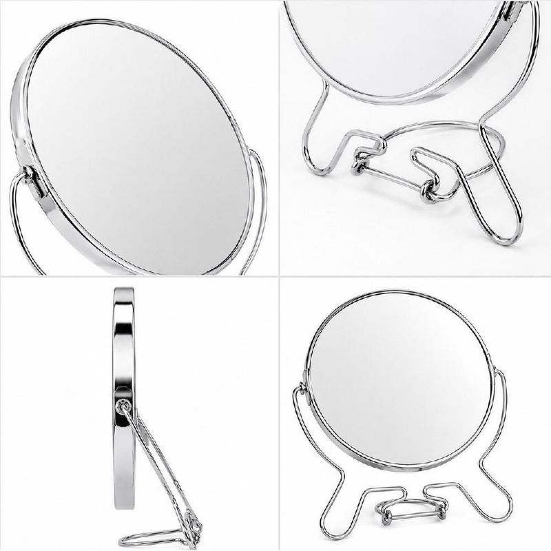 Espelho de Mesa Aumento 5x Dupla Face Redondo Giratorio Multiuso Banheiro Penteadeira Inox Yeet
