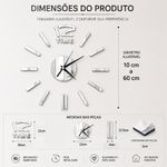 Relógio de Parede 3D DIY sem Moldura Espelhado Prata Movimento Silencioso Yeet