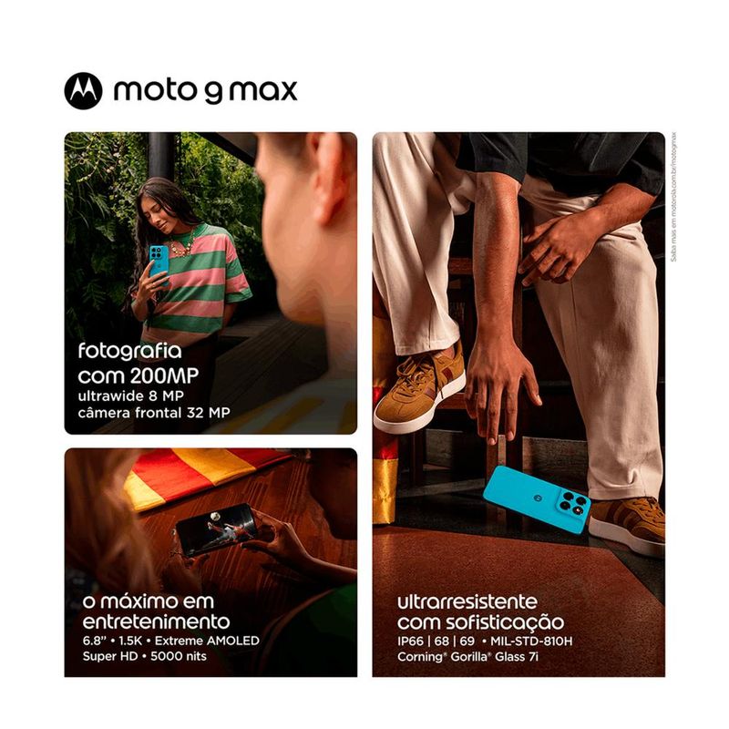 Smartphone motorola moto g max 5g 256gb 8gb ram câmera 200mp grafite