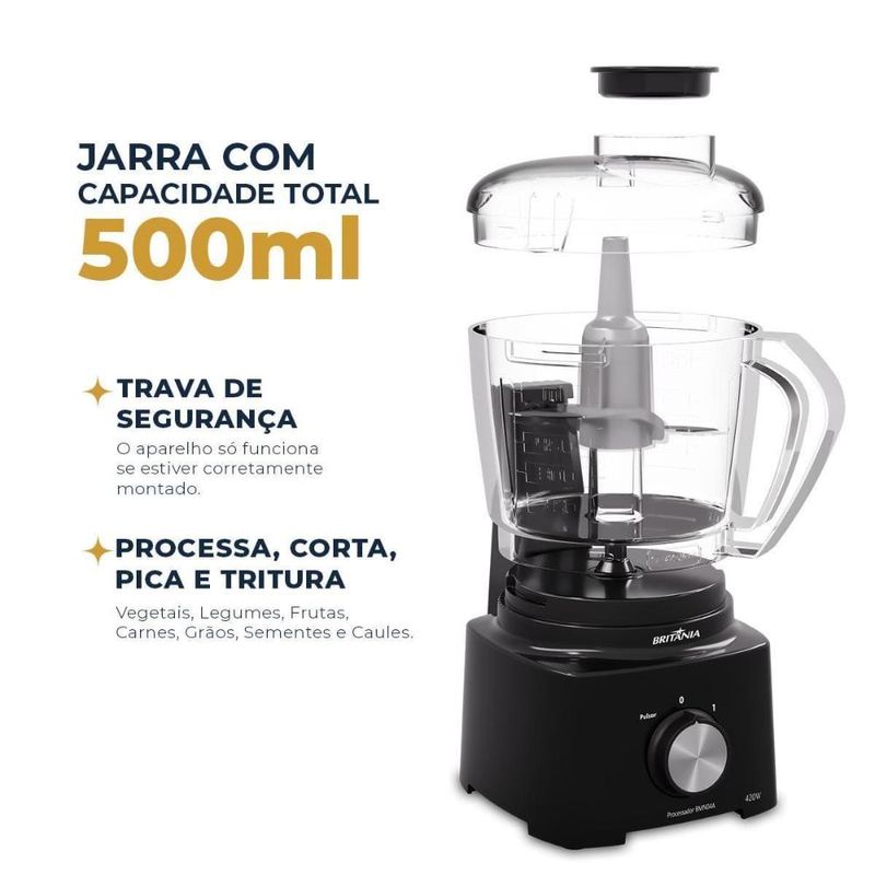 Processador de alimentos britânia bmn04a 420w 500ml lâmina inox