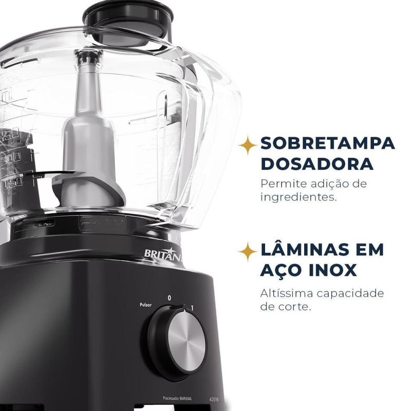 Processador de alimentos britânia bmn04a 420w 500ml lâmina inox