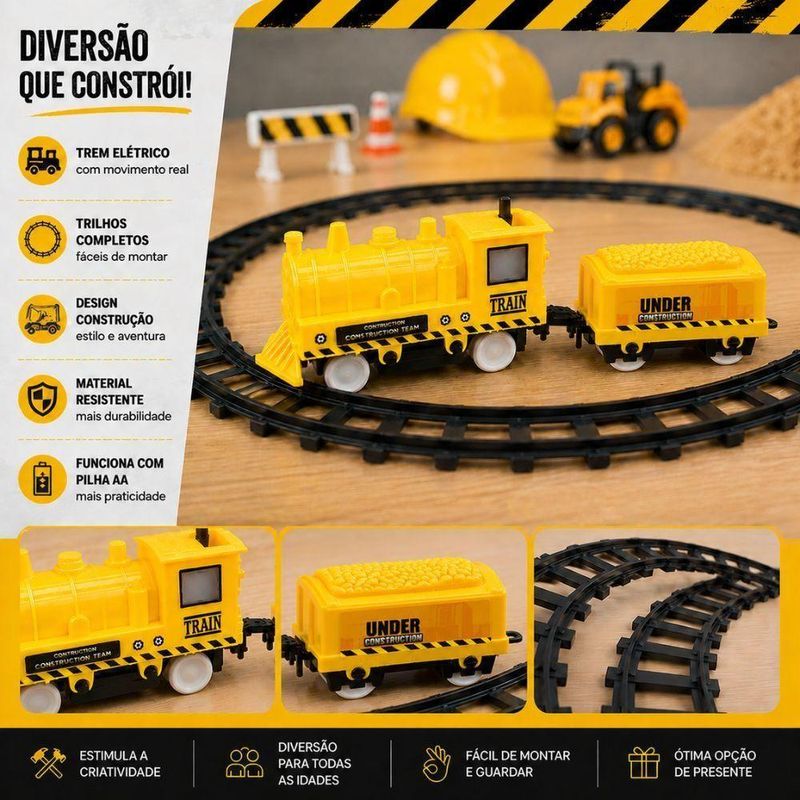Trenzinho Infantil Classico Ferrorama Construção com Trilhos Motor a Pilha Locomotiva Yeet