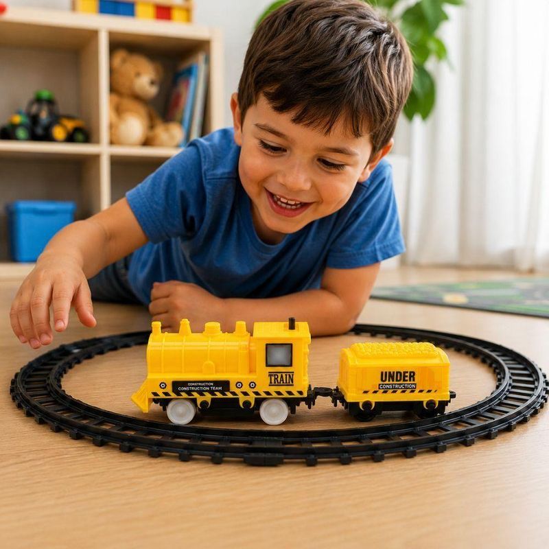 Trenzinho Infantil Classico Ferrorama Construção com Trilhos Motor a Pilha Locomotiva Yeet