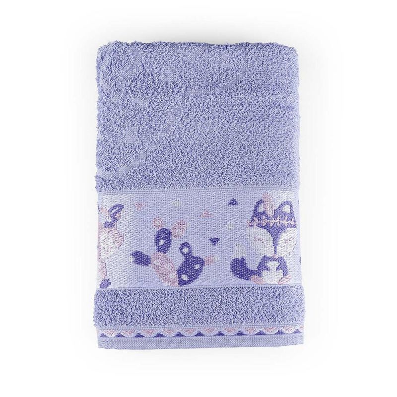 Toalha de banho avulsa minimi infantil 100% algodão - 1,15m x 75cm - foxy raposa - lilás