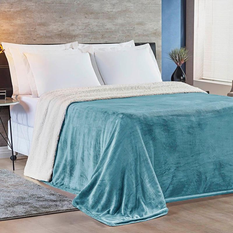Cobertor coberta fênix queen sherpa pele de carneiro mantinha flannel azul quartzo