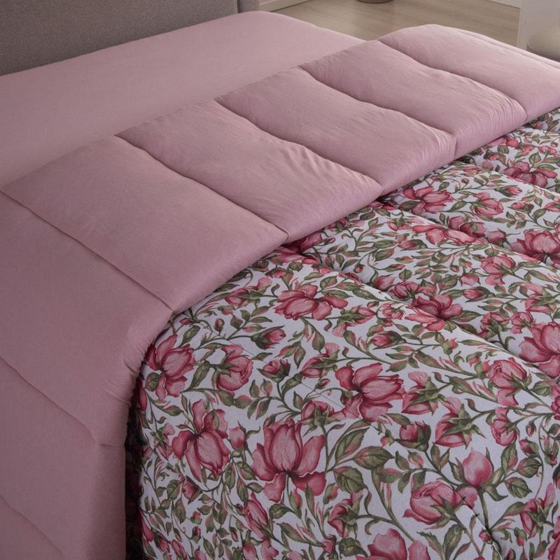 Edredom cobertor sonnet solteiro malha estampada dupla face 100% algodão - flores - rosê