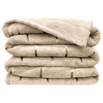 Cobertor veneza queen manta ultrasoft premium listrada extra macia - bege