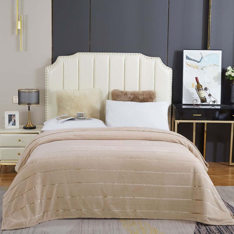 Cobertor veneza queen manta ultrasoft premium listrada extra macia - bege