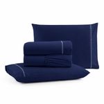 Jogo de lençol king premium soft 600 fios micropercal azul marinho ponto palito toque macio 4 peças