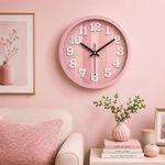 Relogio de Parede Analogico Moderno Numeros Grandes Silencioso Rosa 30cm Redondo Ghittoni