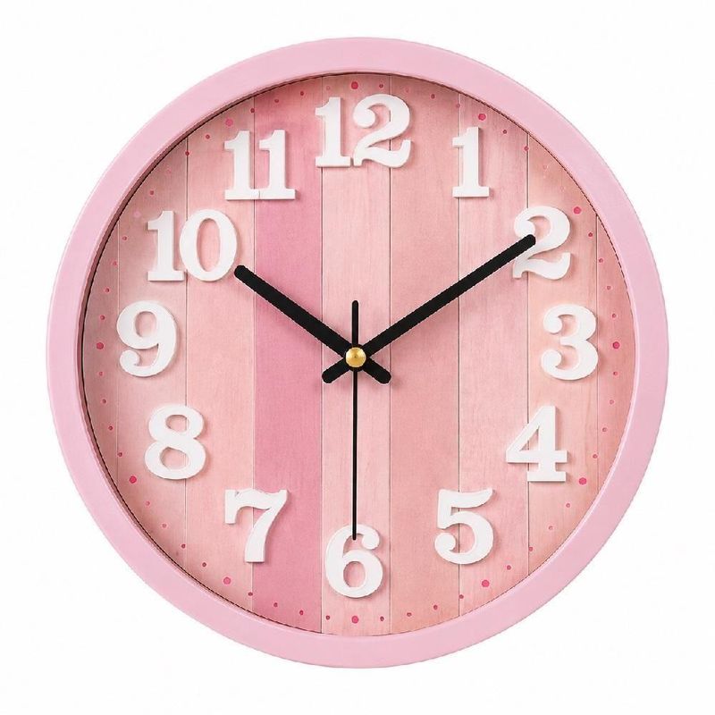 Relogio de Parede Analogico Moderno Numeros Grandes Silencioso Rosa 30cm Redondo Ghittoni