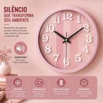 Relogio de Parede Analogico Moderno Numeros Grandes Silencioso Rosa 30cm Redondo Ghittoni