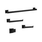 Kit para Banheiro Quadrado 4 Peças Inox Escovado Preto Aço Inoxidável Fosco Santana