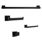 Kit para Banheiro Quadrado 4 Peças Inox Escovado Preto Aço Inoxidável Fosco Santana