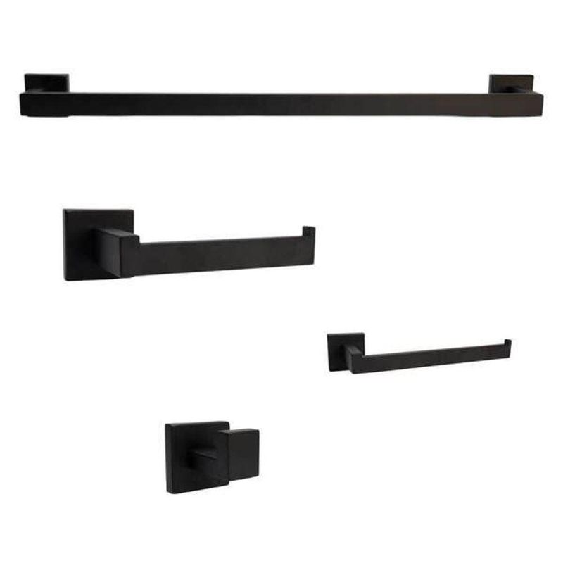 Kit para Banheiro Quadrado 4 Peças Inox Escovado Preto Aço Inoxidável Fosco Santana