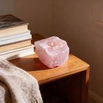Porta Vela Decorativo Pedra Natural Cristal Quartzo Rosa Exclusivo