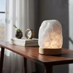Luminária de Mesa Abajur Pedra Natural Quartzo Branco Esculpida Artesanalmente 110V